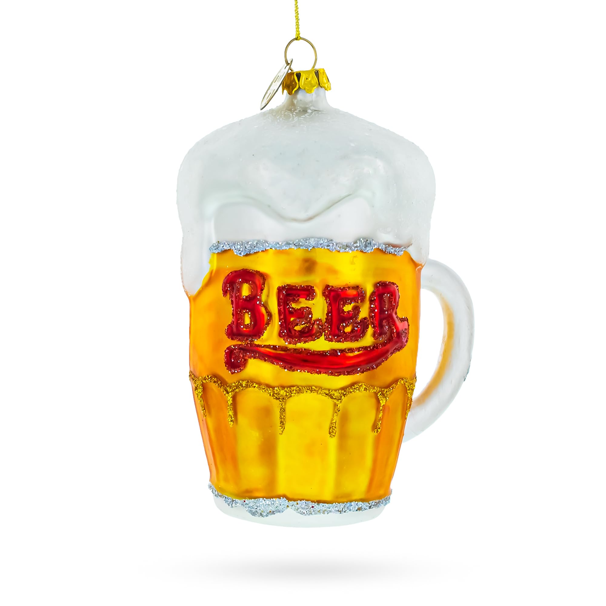 Ornement chope de bière en verre soufflé BestPysanky de qualité premium pour sapin de Noël