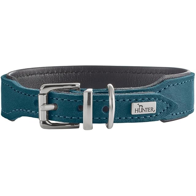 HUNTER Collar para Perro Malta, Color petróleo, de Piel de Vacuno engrasada, Suave, Resistente