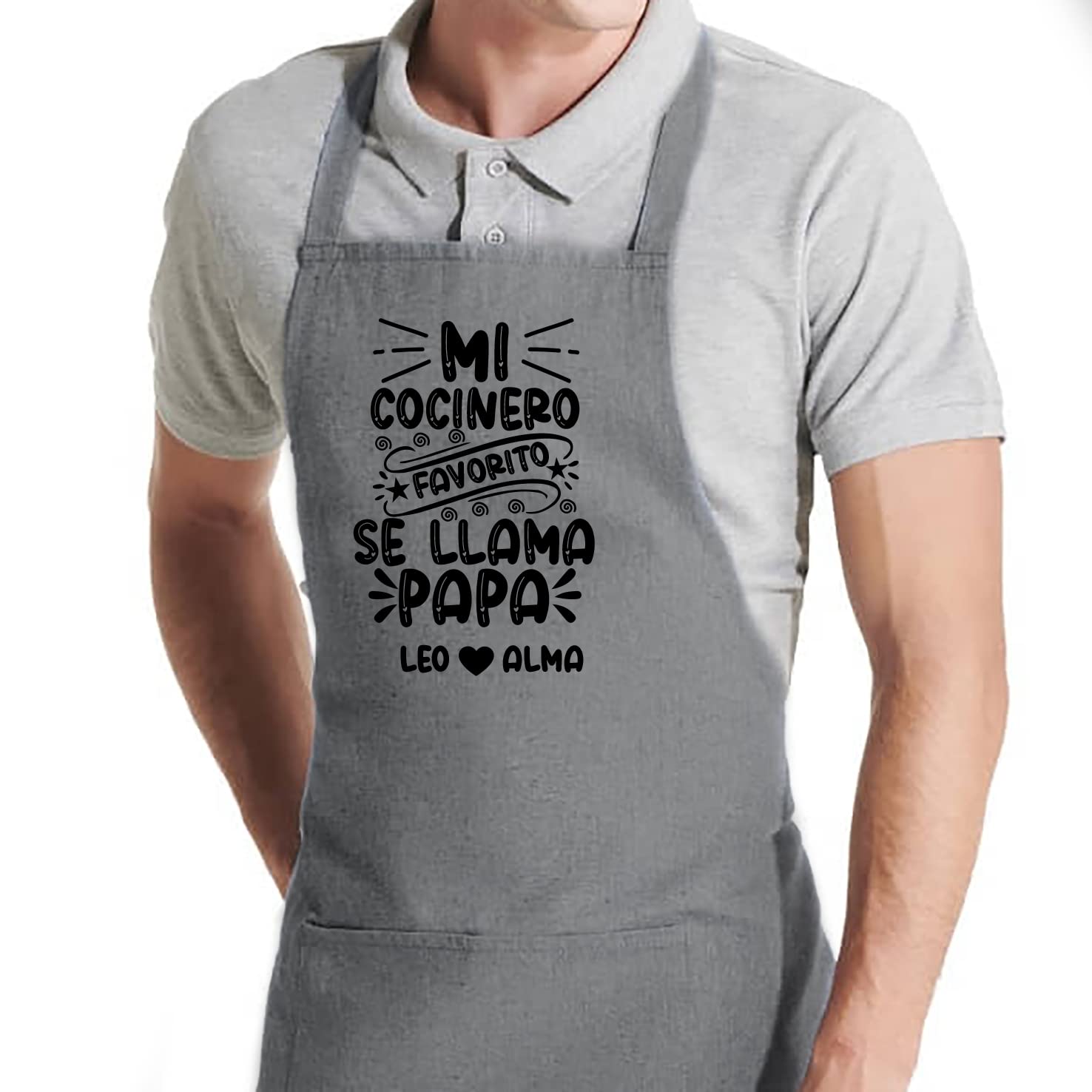 EVYRA | Delantal Cocina Personalizado Con Nombre y Frase | Ideal Como Regalo Día del Padre | Perfecto para Barbacoa y Parrilla | Delantales de Cocina Para Hombre | Delantales Originales, Favorito