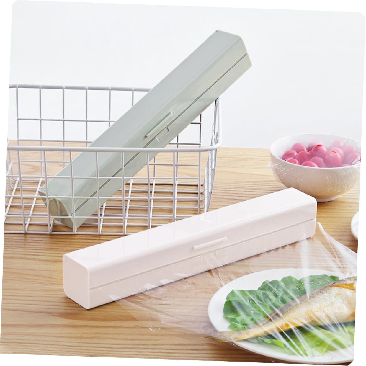 Magnetic Food Cling Wrap Cutter Case White PP Plastic Wrap Dispenser