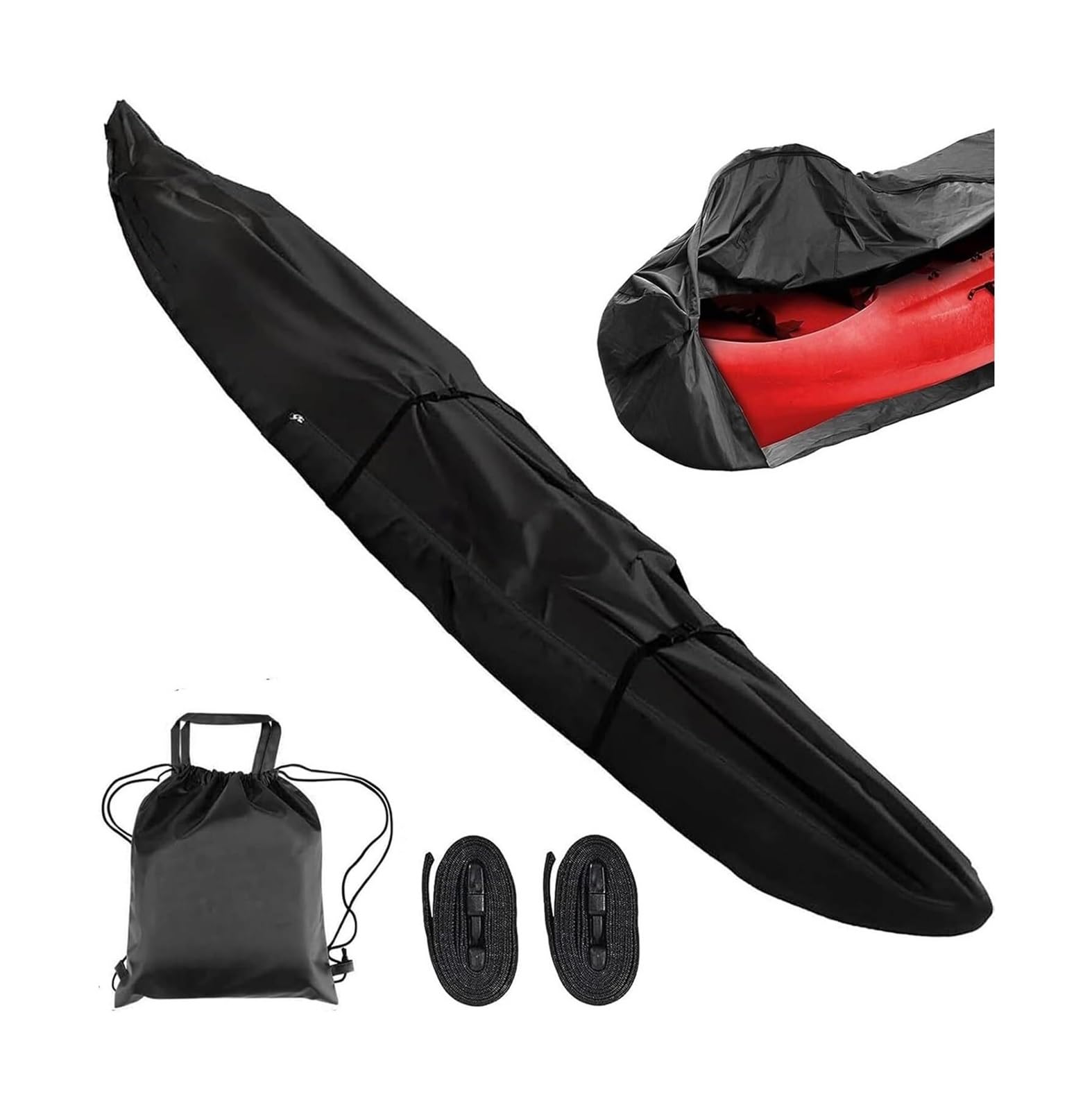 Pokrowiec do przechowywania kajaka, Pokrowiec na kajak na kajak z zamkiem błyskawicznym 420D Oxford czarny szary 10-18 Ft(Black,10ft)