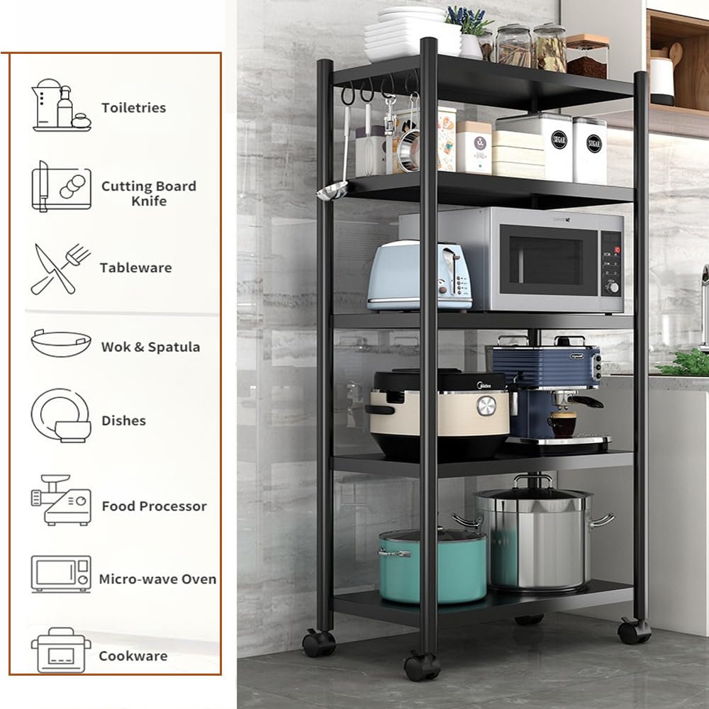 Unidad de almacenamiento de despensa de cocina, estante de 5 niveles resistente, estantes de almacenamiento de cocina, estantería de garaje con ruedas, estante de almacenamiento de metal