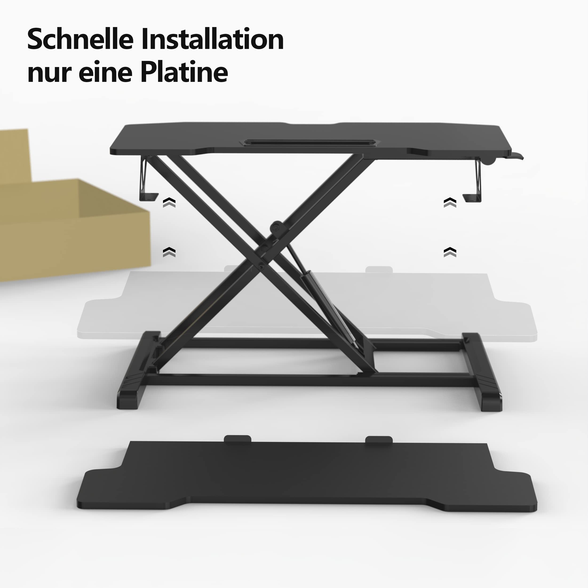 Fenge Arbeitsplatz, höhenverstellbar, 80 x 40 cm, Sitz- und Stehschreibtisch, mit Tastaturablage, Ständer für Laptop, Monitor, PC, Schwarz