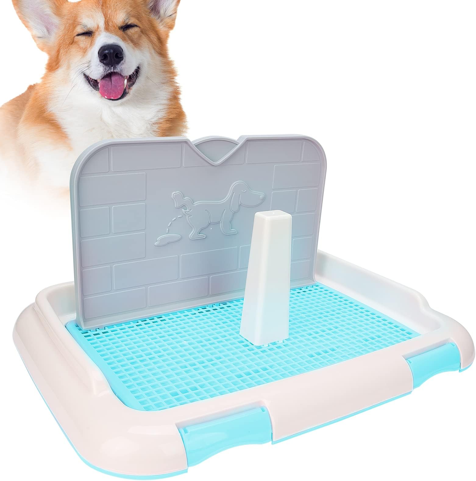 OreiletPuppy Dog Potty Tray, Puppy Pee Pad Holder Pet Indoor Toilet Potty Training Tray with Wall Cover, Indoor Pee Wee Training for Small and Medium Dogs, 18.3x13.9x9.3in(blue)