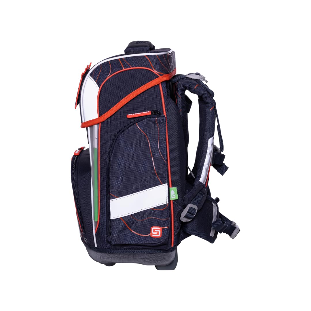 Schneiders Ergolite Schultasche Ninja Revenge – 9-teiliges Schulranzen Set für Jungen – Ergonomisch, Leicht (1,2 kg), Mit LED-Leuchtstäben, Reflektoren & Zubehör – 22L Volumen