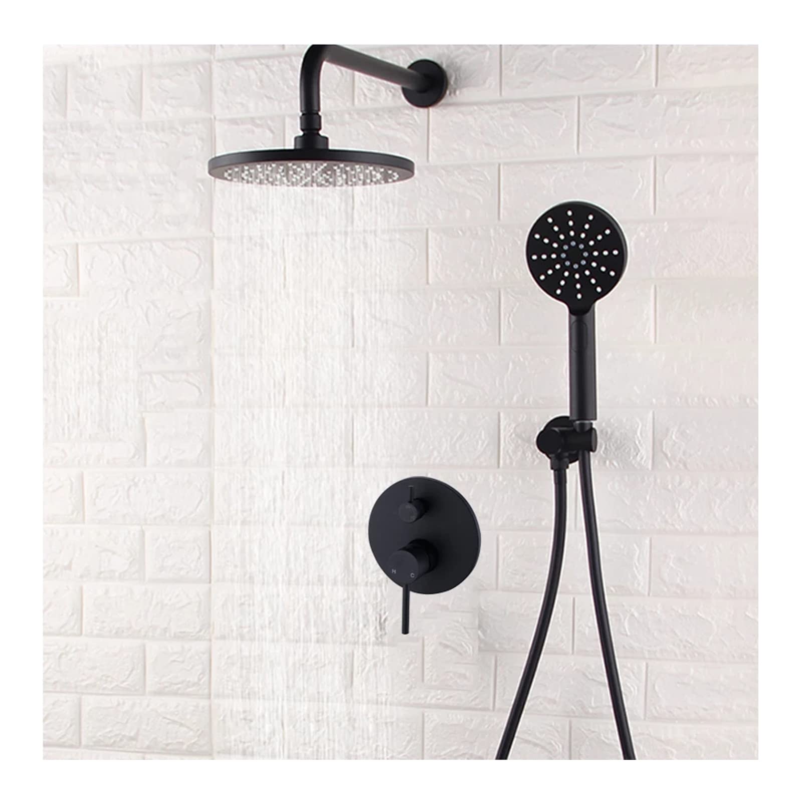 Set completo di rubinetti for doccia, sistema doccia a pioggia nero con soffione doccia a pioggia da 8 pollici e soffione doccia palmare a 3 funzioni, kit doccia a parete in ottone