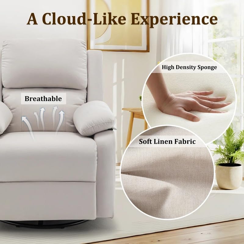Image of Recliner Chair,Manual Recliner, 360 Swivel Recliners for Small Spaces,Rocker Recliner with Side Pockets Chairs for Living Room, Bedroom, Nursery, Beige