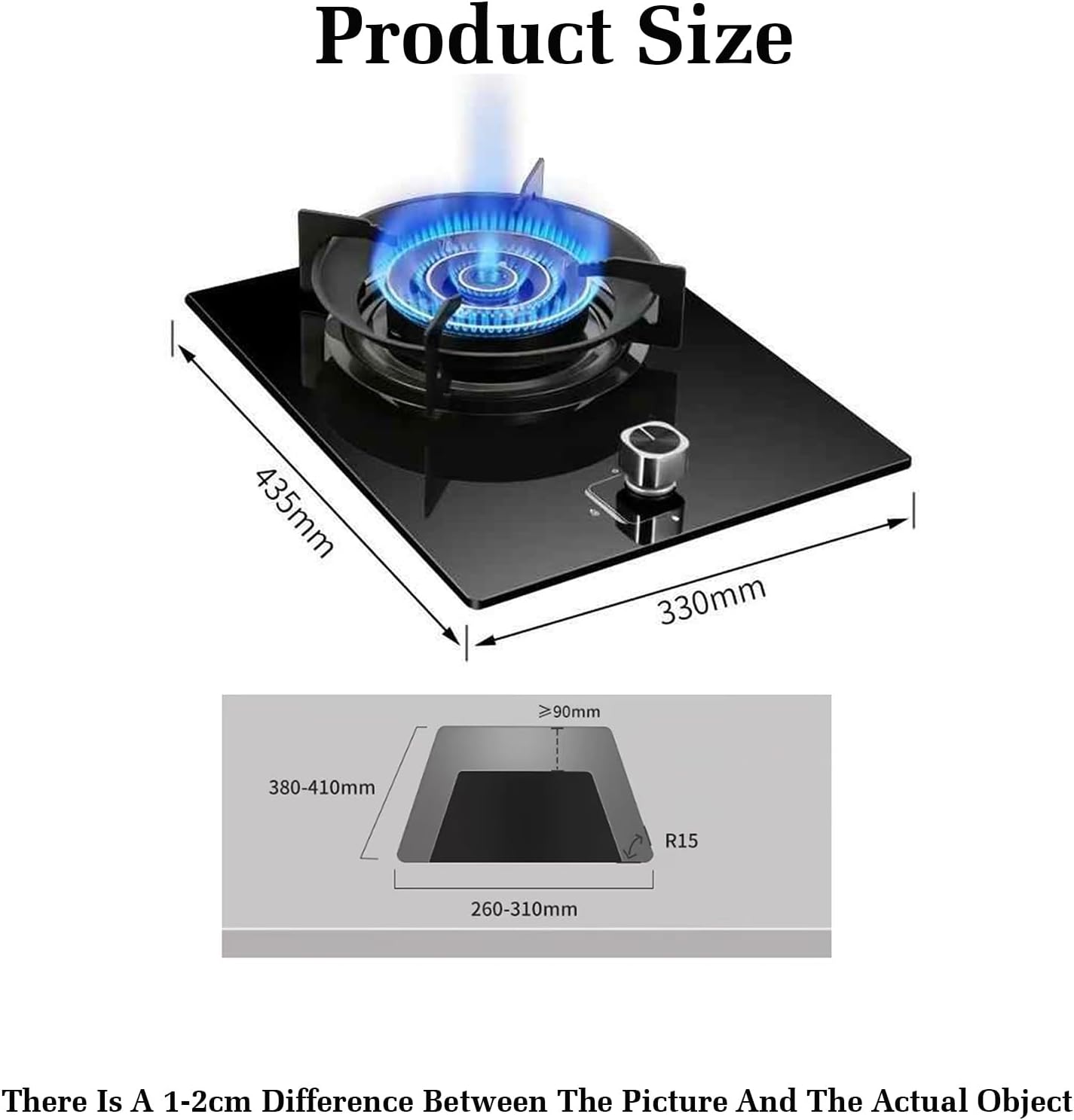 Gas Stove with 1 Burner,5.2KW Kitchen Counter Top,Tempered Glass Cast Iron Pot Rack,with Flameout Protection,for Home(LPG)