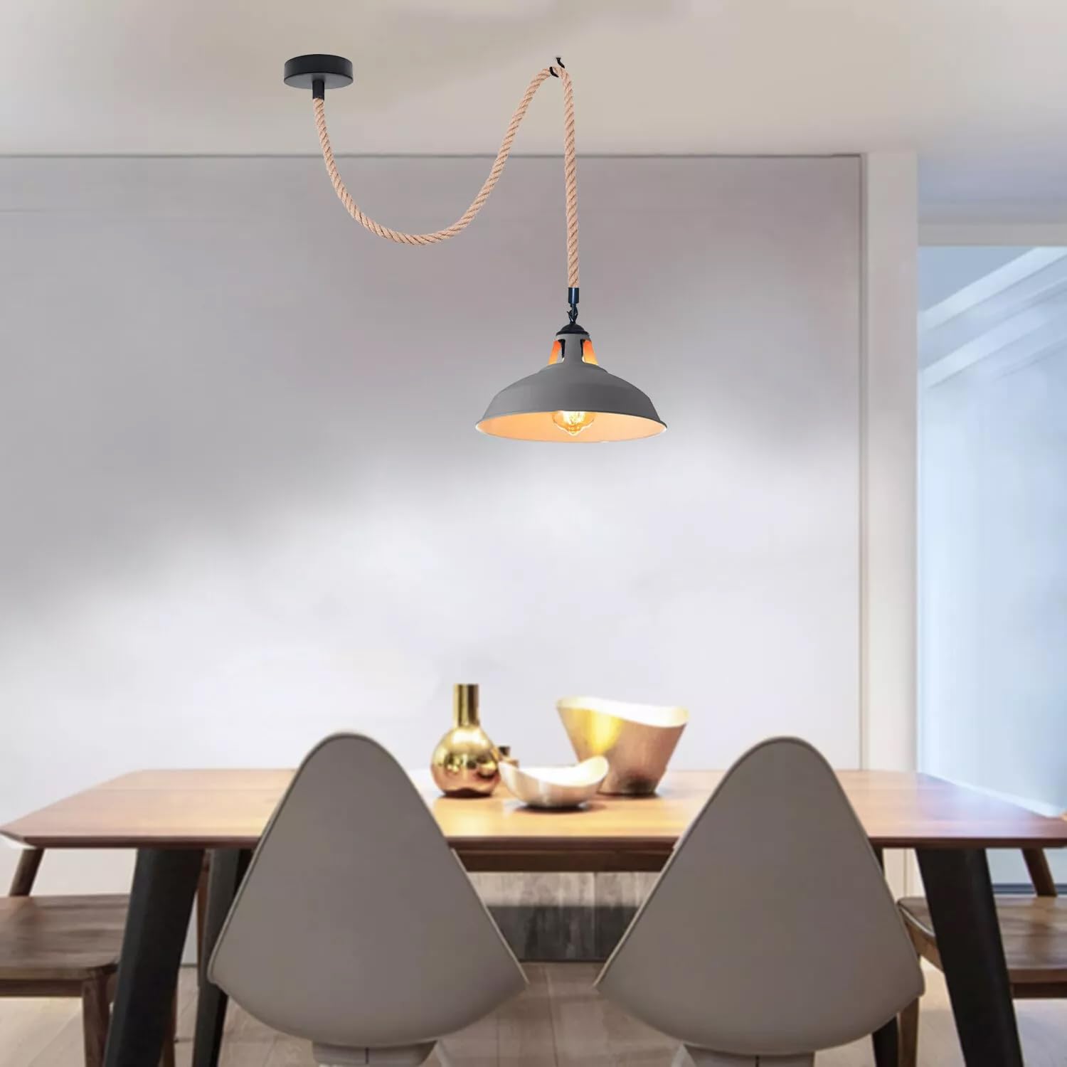 Suspension Lustre Plafonnier,Rétro Industriel Corde De Chanvre Lustre