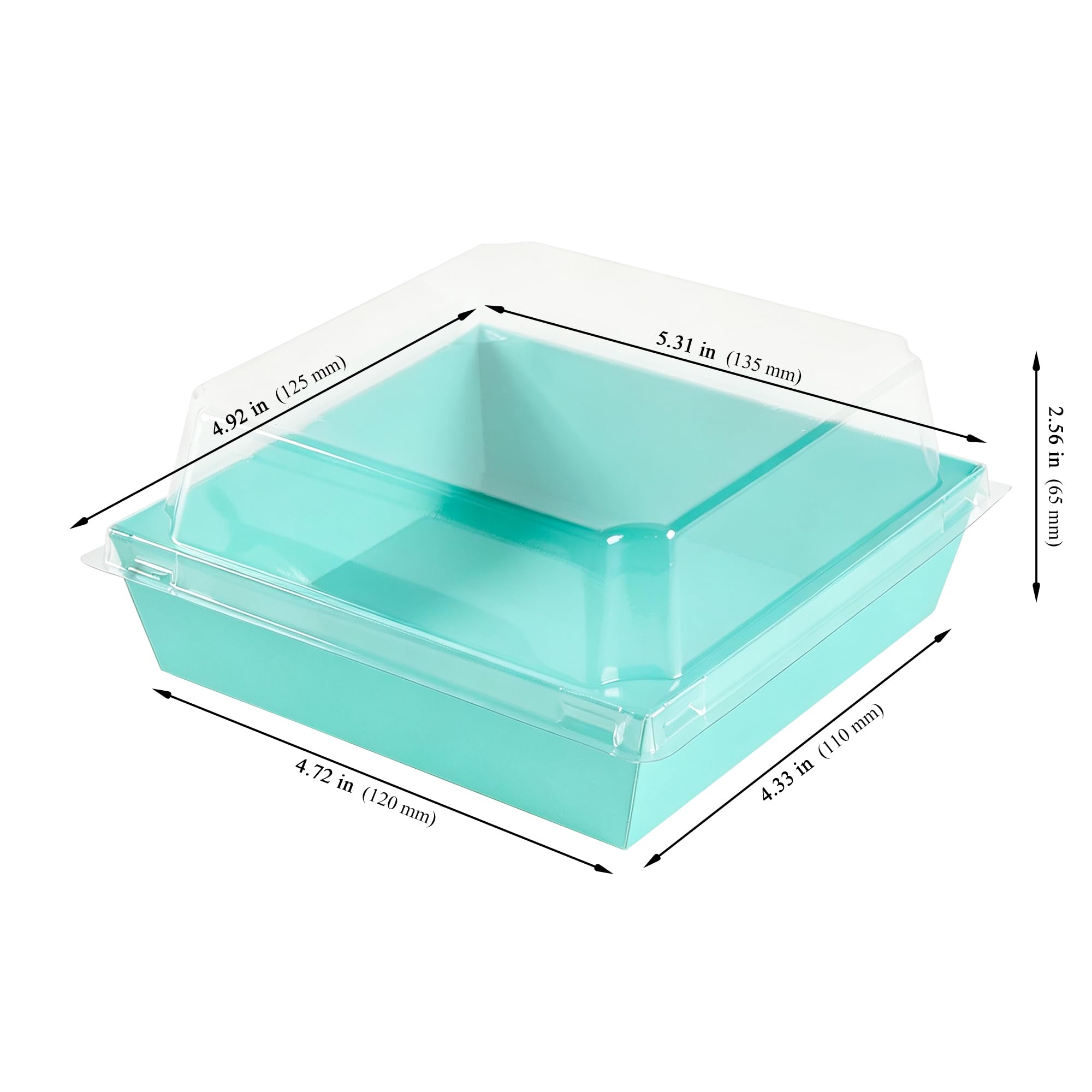 100 scatole quadrate per torte, 13,5 x 12,5 x 6 cm, in carta kraft, con coperchi trasparenti in plastica, scatole per dessert, cupcake, panini, biscotti
