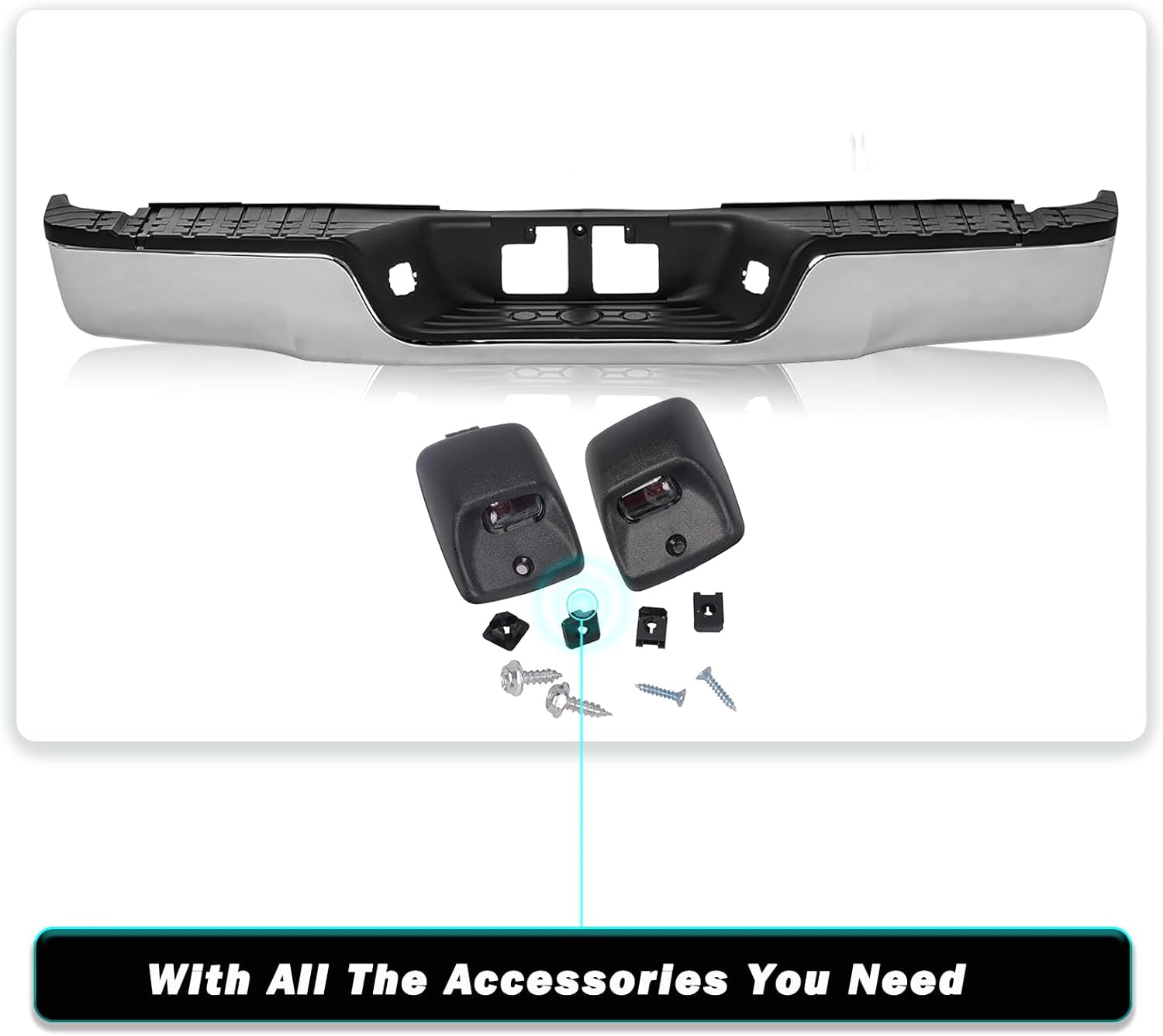 TUSDAR Rear Bumper Replacement For 2007-2013 Toyota Tundra Pickup Steel Step Pad Fleetside Back Bumper Assembly W/O Sensor Holes Chrome TO1103117