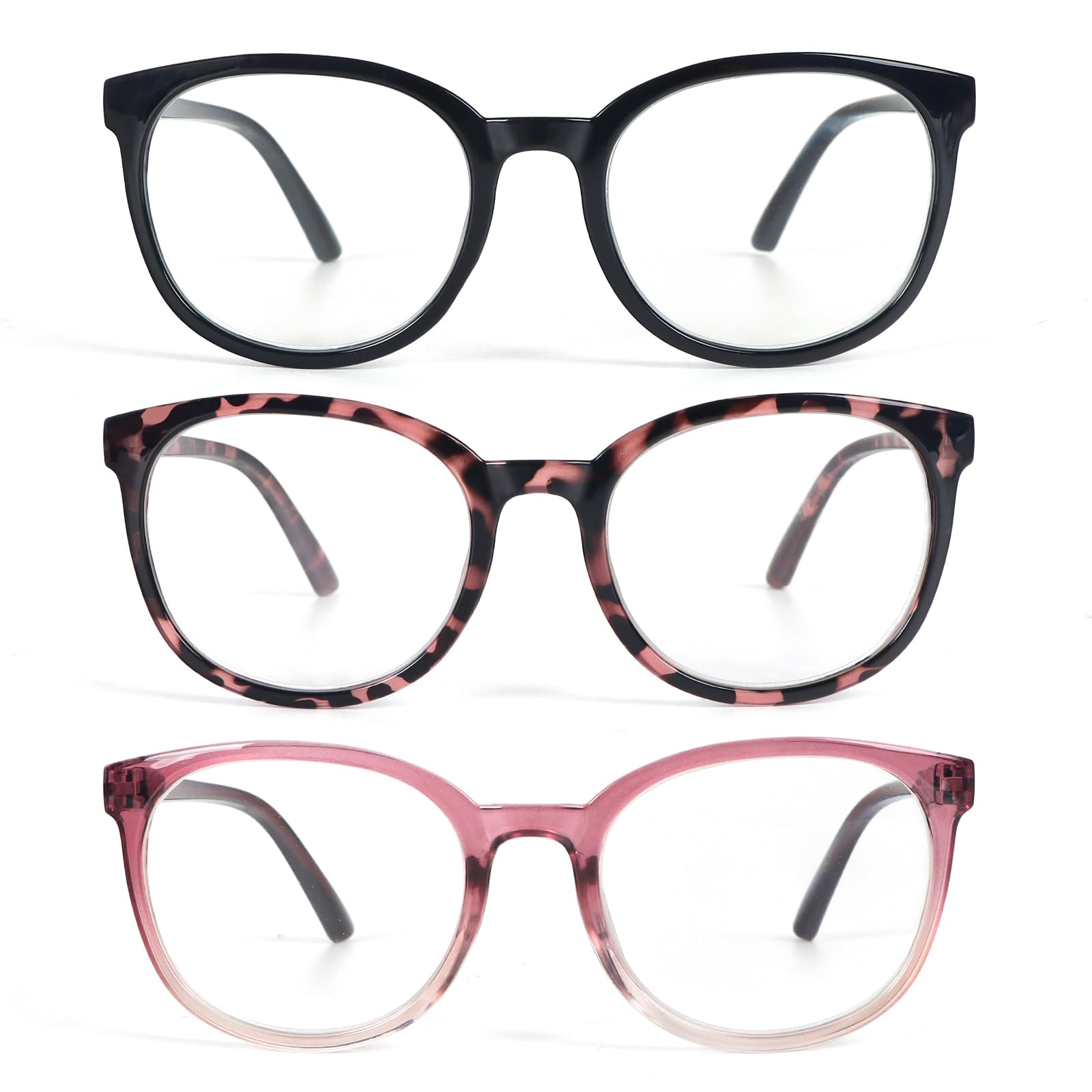 KoKoBin 3-Pack Frauen Runde Lesebrille Blaues Licht Blocking Frühling Scharnier Mode Leser
