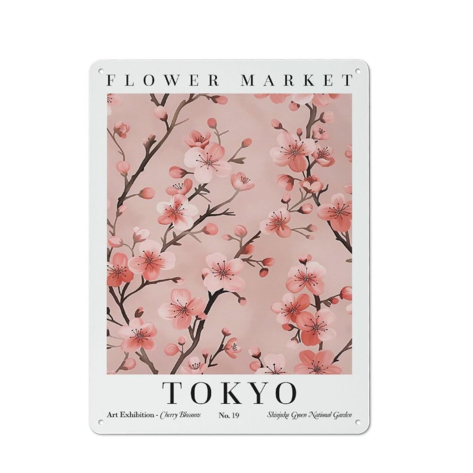 Junmoney Style-6 Vintage Metal Plaque 40X30cm Featuring Tokyo Cherry Blossom Flower Market For Hallway Wall, For Wall Display Collectors