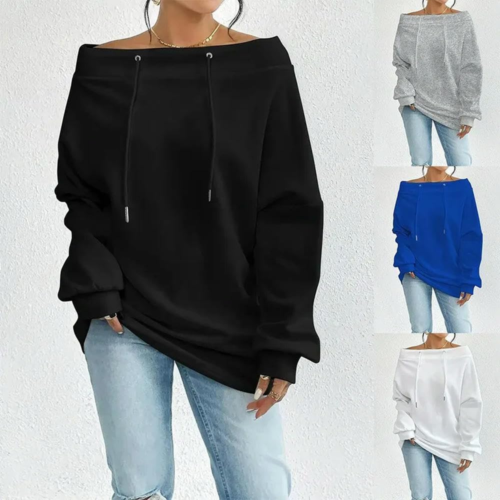 QXDZSW jesienno-zimowa damska seksowna bluza z odkrytymi ramionami ze sznurkiem na jedno ramię
