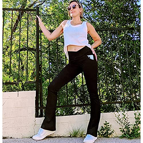 New Young Women's Flare Yoga Pants With Pockets,Crossover Flare Leggings For Women High Waisted Workout Bootcut Leggings #TOP2