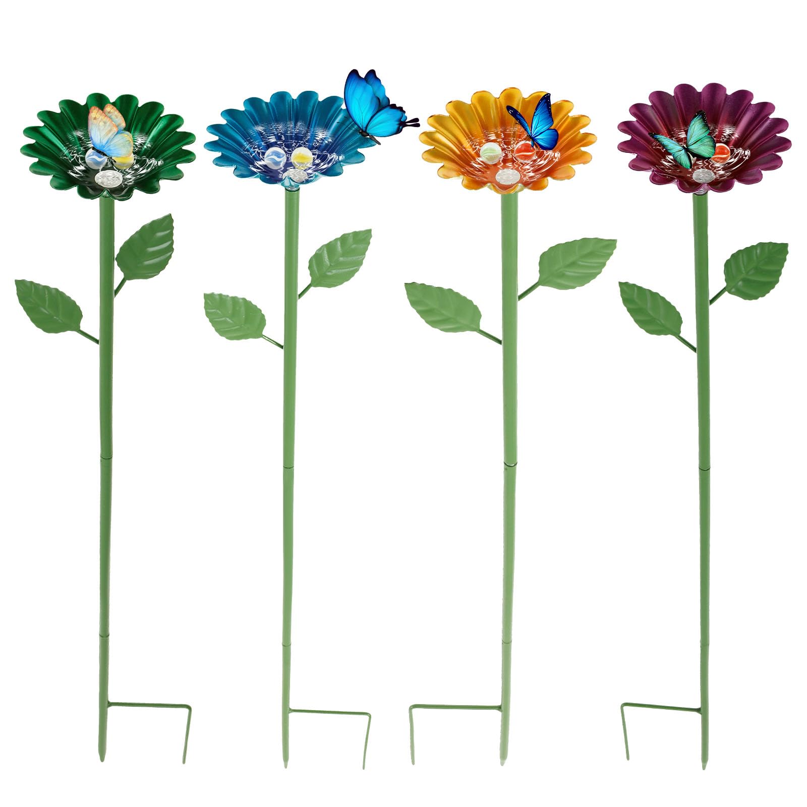 Alongen 4Pcs Metal Bee Watering Station,Flower-Shaped Metal Butterfly Feeder With Stake,Vibrant Garden Decor For Outdoor Garden Yard Decor