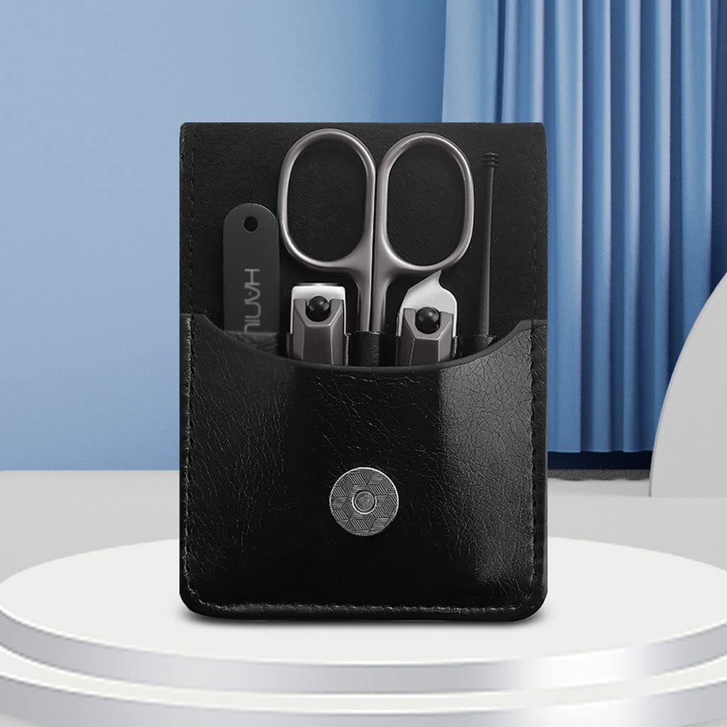 Juego de manicura, Juego de uñas, Juego de manicura de acero inoxidable de 5 piezas Juego de pedicura profesional for el hogar Juego de belleza de viaje portátil con estuche de cuero de PU portátil Ki