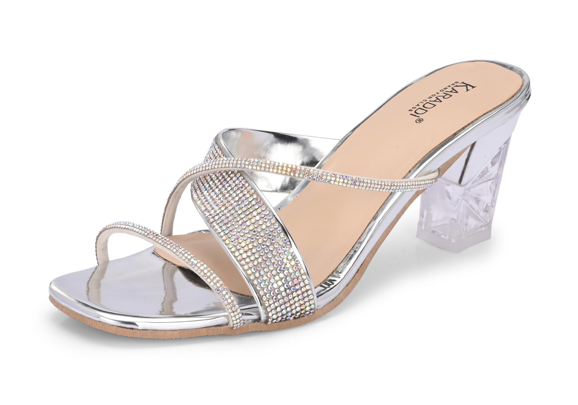 Karaddi Women Fashion Sandal | Transparent Fancy Heels for Women | Bridal Sandals for Women | Ethnic Footwear for Women | Slip On Fancy Sandals for Women | Crystal Block High Heel Sandal Color Silver (B0DDQ5CGZ2) Amazon Price History, Amazon Price Tracker