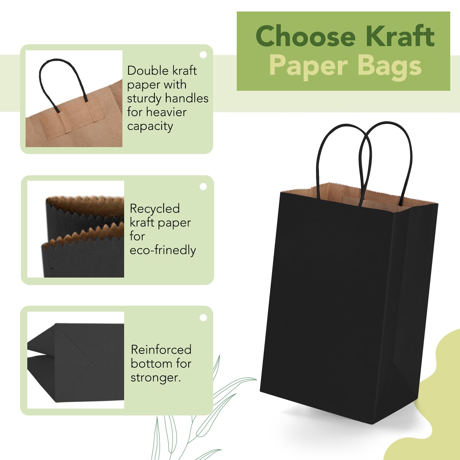 MESHA Black Gift Bags 5.25x3.75x8 Inch Small Kraft Paper Bags with Handles Bulk,100 Pack for Small Business,Wedding Party Favor