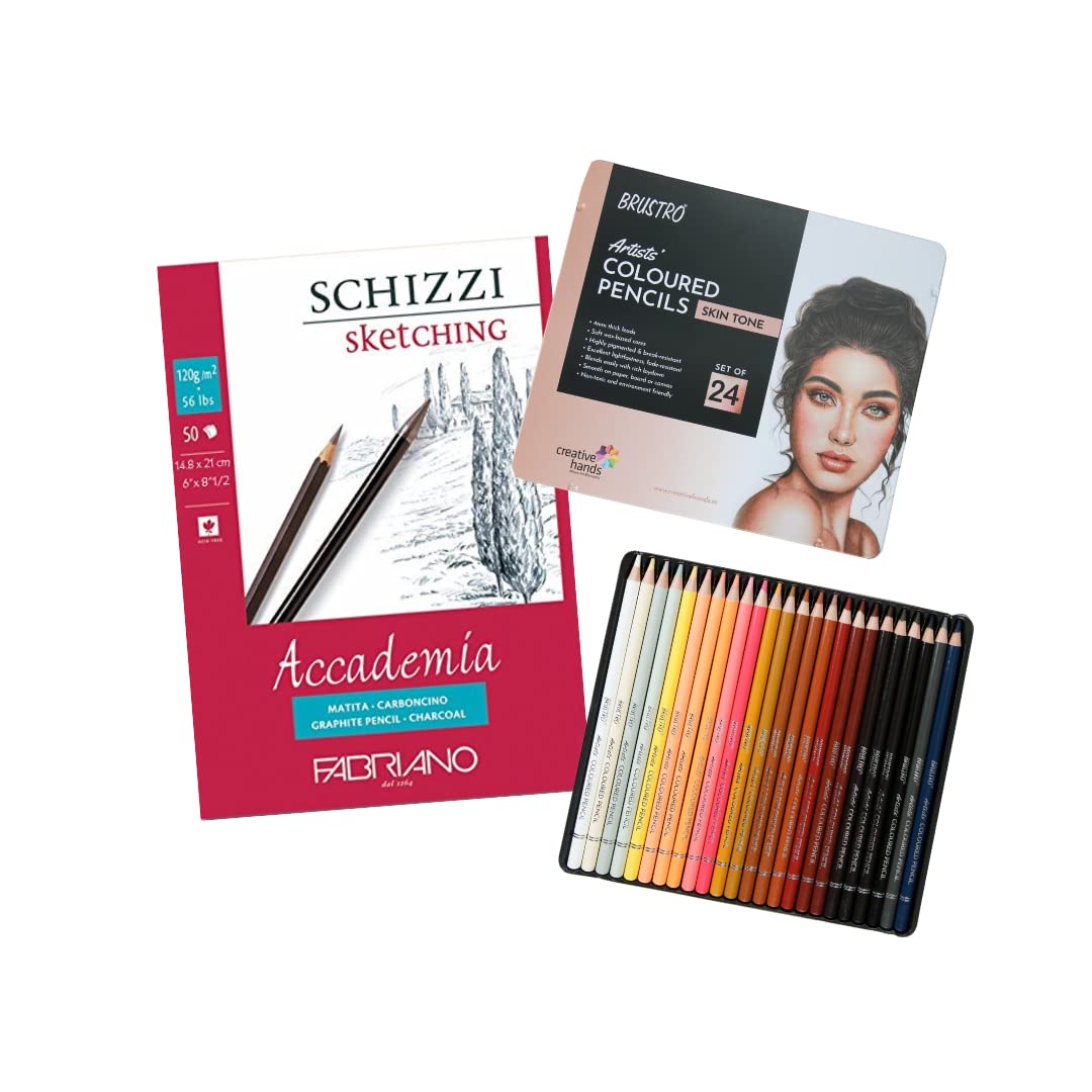 BRUSTRO Artists Coloured Pencils Skin Tone Set of 24 (in Elegant tin Box) with Fabriano Accademia Sketching Pad A5 (B09V2YVM8L) Amazon Price History, Amazon Price Tracker