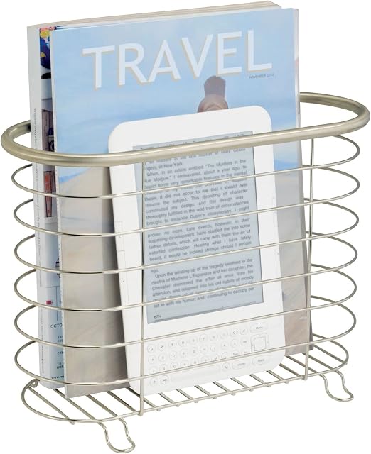 mDesign Newspaper Holder for Your Home - Newspaper and Magazine Rack for The Bathroom, Kitchen or Office - Matte Silver
