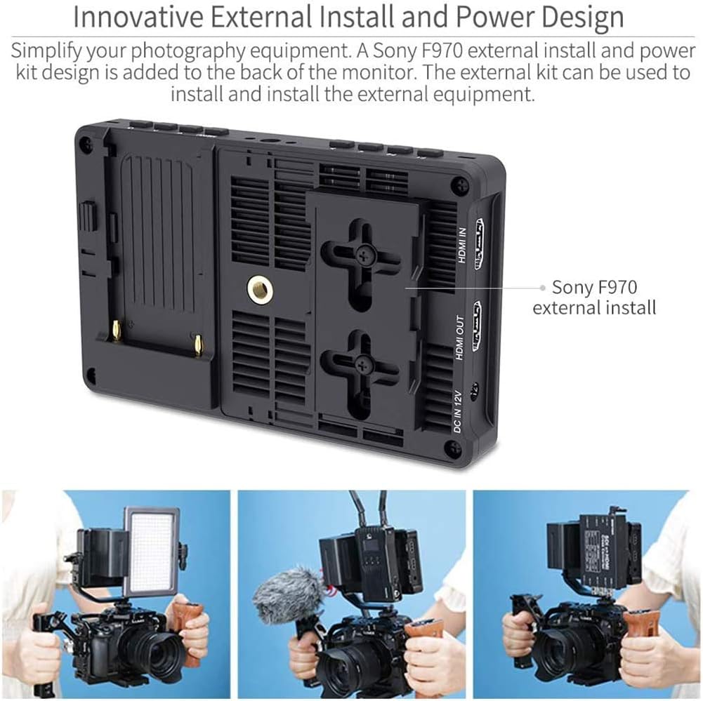 FEELWORLD F5 Pro V2 5.5 Inch Touch Screen DSLR Camera Field Monitor 3D LUT 4K HDMI Input Output Tilt Arm Power Output F970 Install and Power Kit to External Wireless Transmission LED Light
