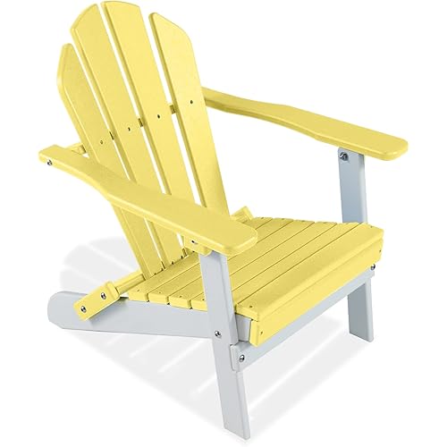 ABCPATIO Folding Mini Plastic Adirondack Chair - Outdoor Comfortable Adirondack Chairs, Weather Resistant Patio Folding Seating for Patio, Porch, Deck, Pool, Garden, Backyard (Yellow/White)