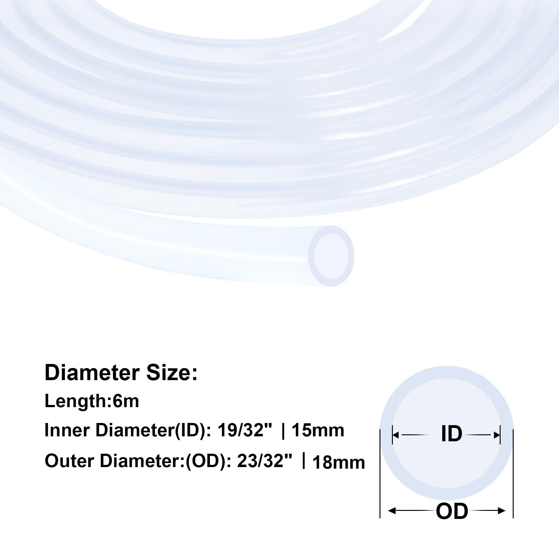 Tubo in silicone 15 mm ID x 18 mm OD 6 metri, flessibile per uso alimentare, tubo in silicone trasparente per acqua e aria
