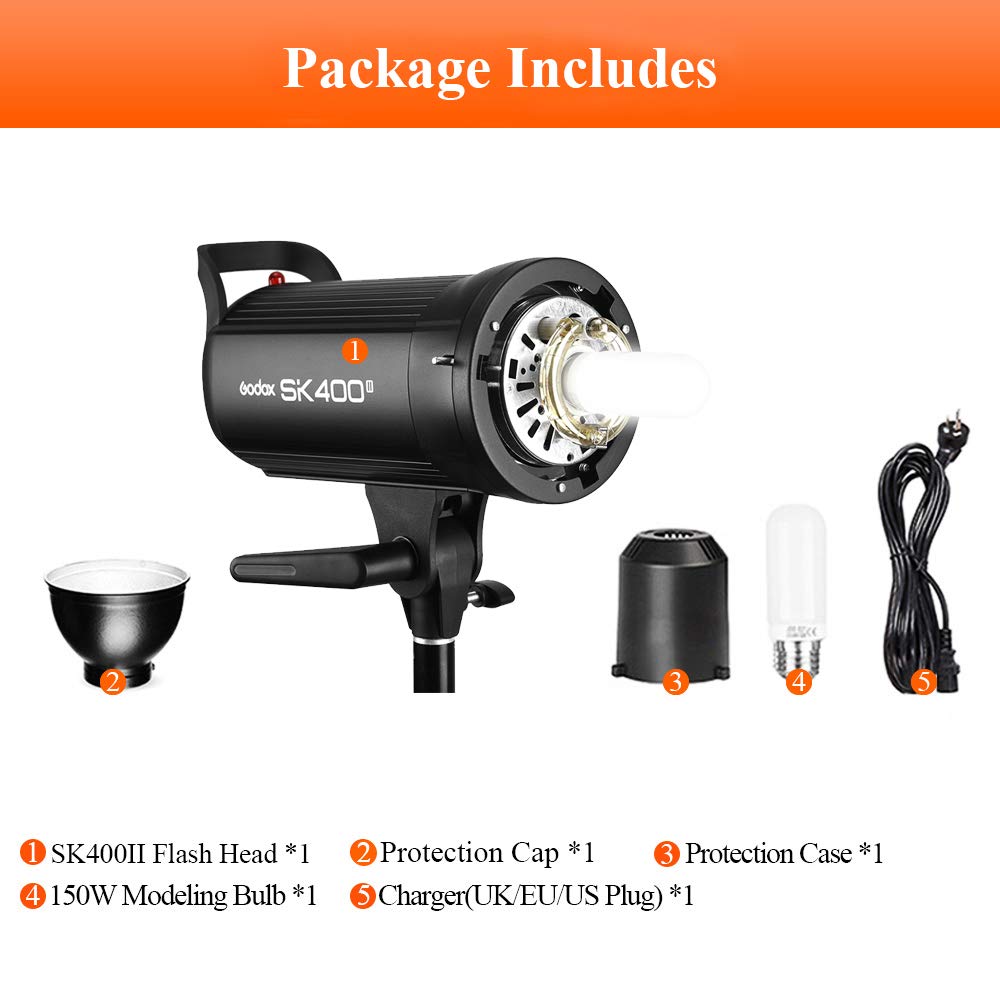 Godox SK400II 400Ws Flash estroboscópico de Estudio con Sistema X 150 W Modelado Lámpara