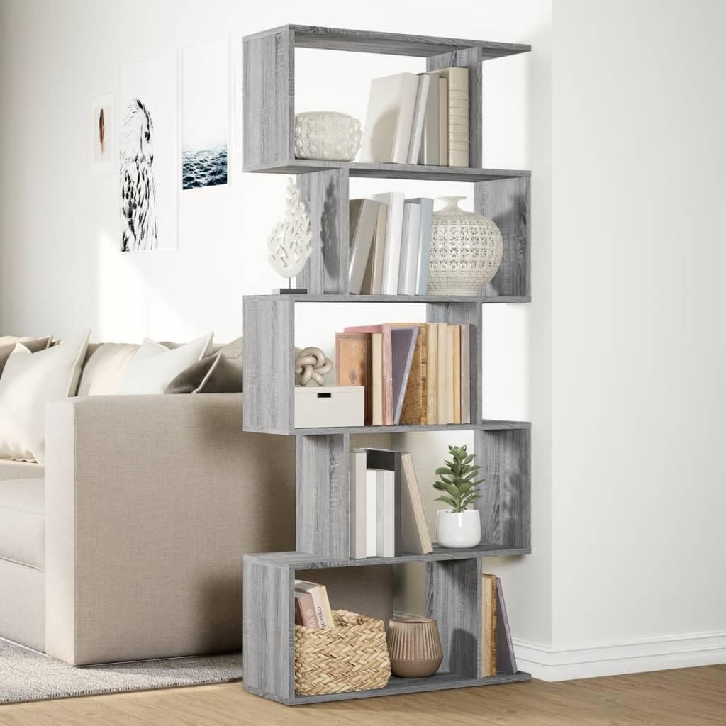 Scaffalatura divisoria a 5 ripiani, grigio Sonoma, 70 x 24 x 161 cm, con molto spazio, flessibile come divisorio, adatta per soggiorno, ufficio, cameretta dei bambini e corridoio, robusto