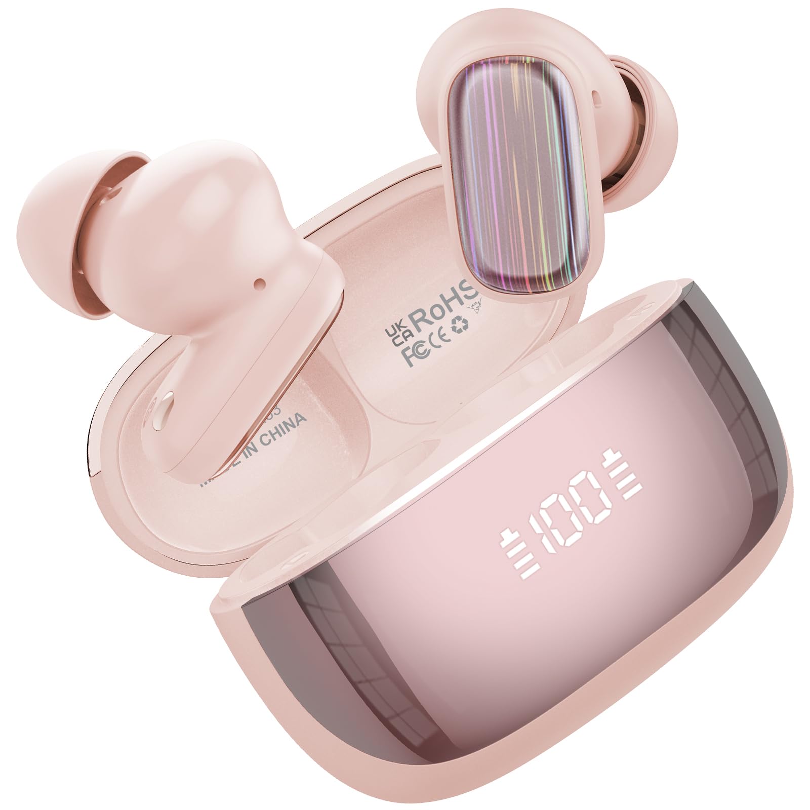 Ecouteur Traducteur Instantané Bluetooth 5.4 sans Fil 164 Langues 40 Heure 3 en 1 AI Traduction Vocale Rose