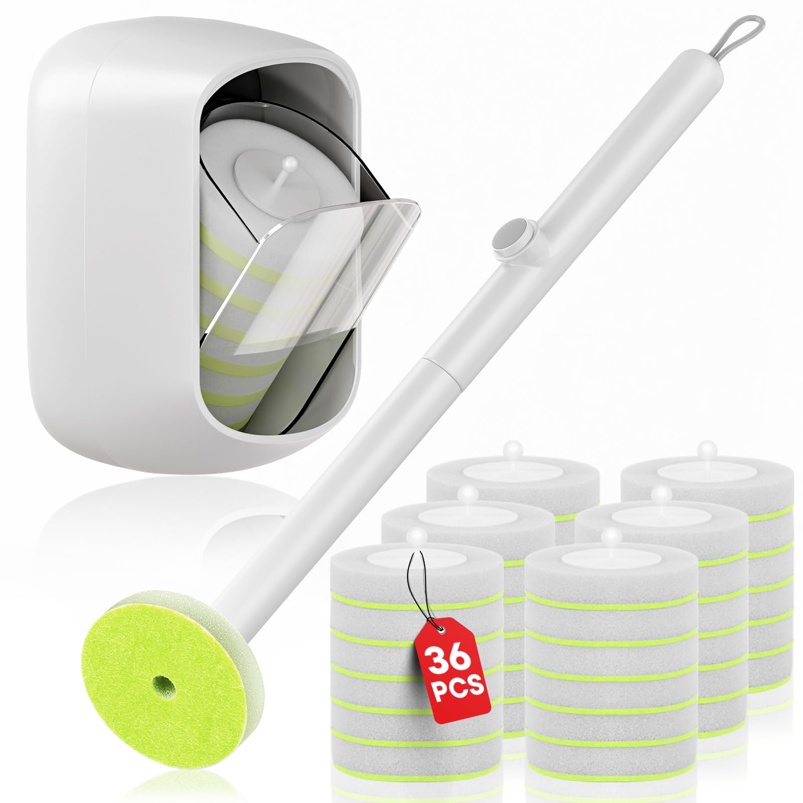 Disposable Toilet Brush and Holder Set, Toilet Bowl Cleaner Wand with 36 Refill Heads, Toilet Brush for Bathroom, Toilet Bowl Brush and Holder, Toilet Scrubber Kit with Storage