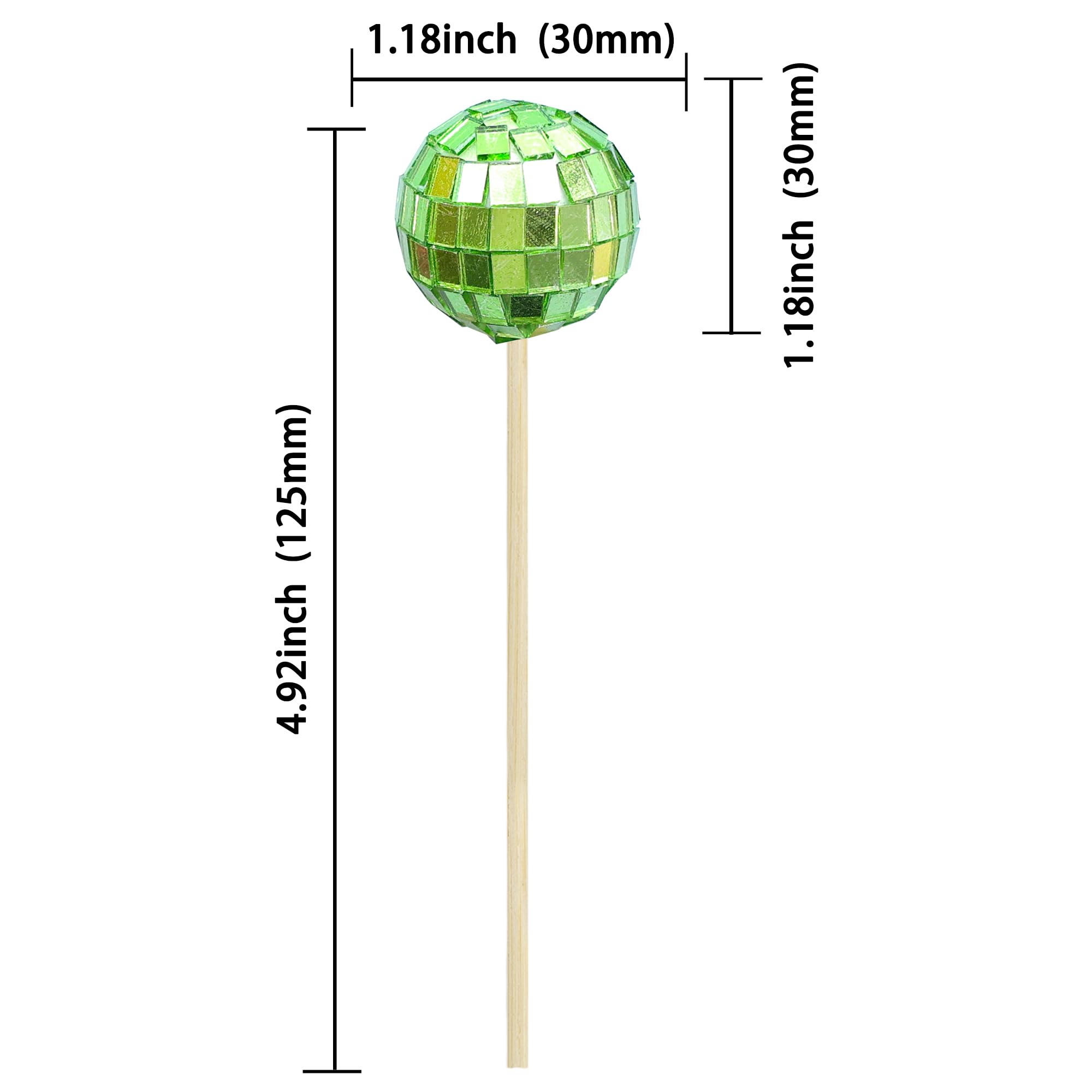 Ephlyn 24Pcs Green Disco Ball Cupcake Toppers and Picks - Mini Cake Decorations for 70s Disco Theme Party - Image 2