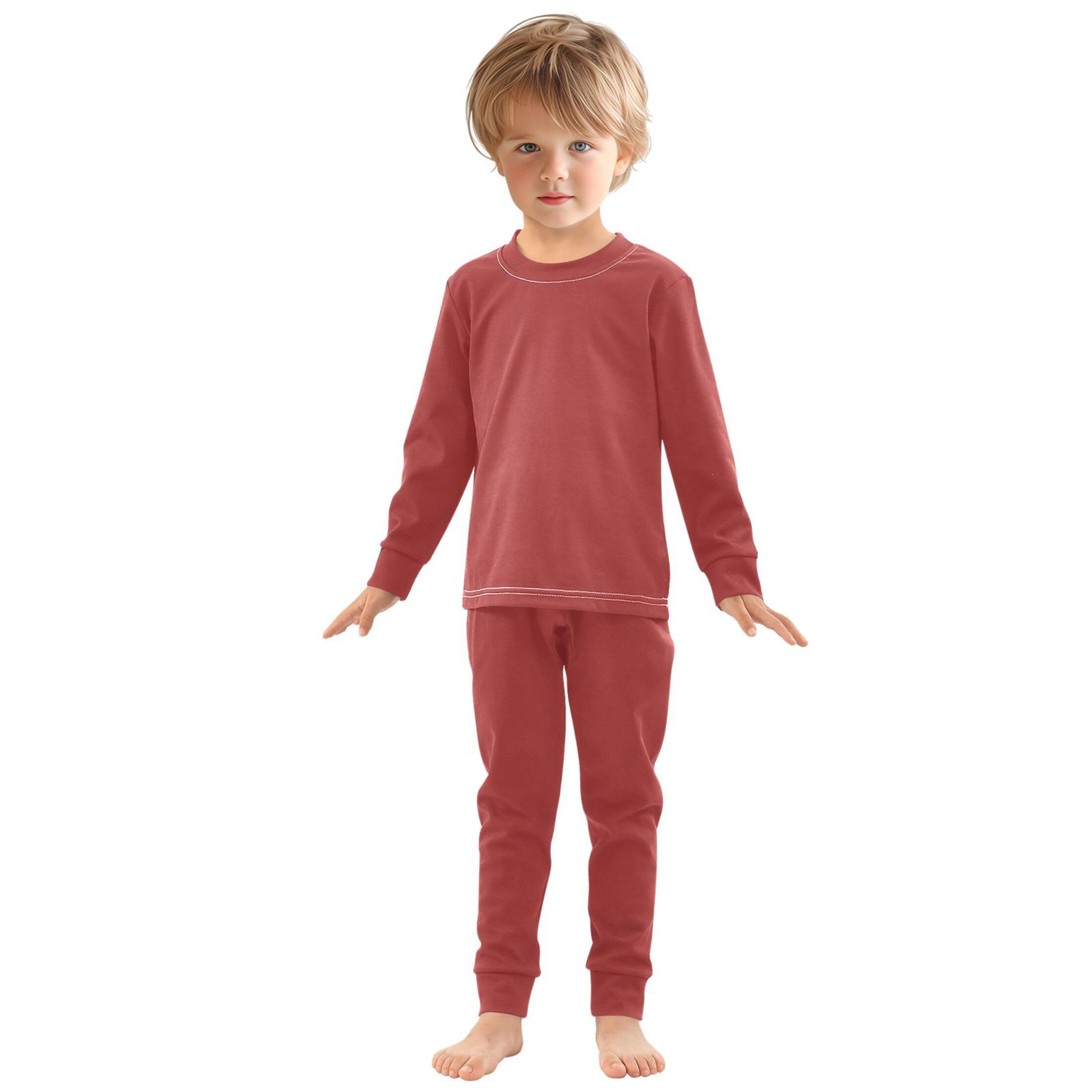 Red Brown Long Sleeve Pajamas Set Sleepwear Jammies 2pcs Set Pjs Red Brown
