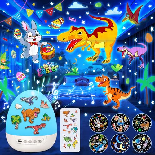Easter Egg Light for Nursery Sound Machine | 15 Sleeping Sounds+12HD Films+7 Colors+360°Rotating | Easter Gifts for Kids Primal Hatch Dinosaur Egg...
