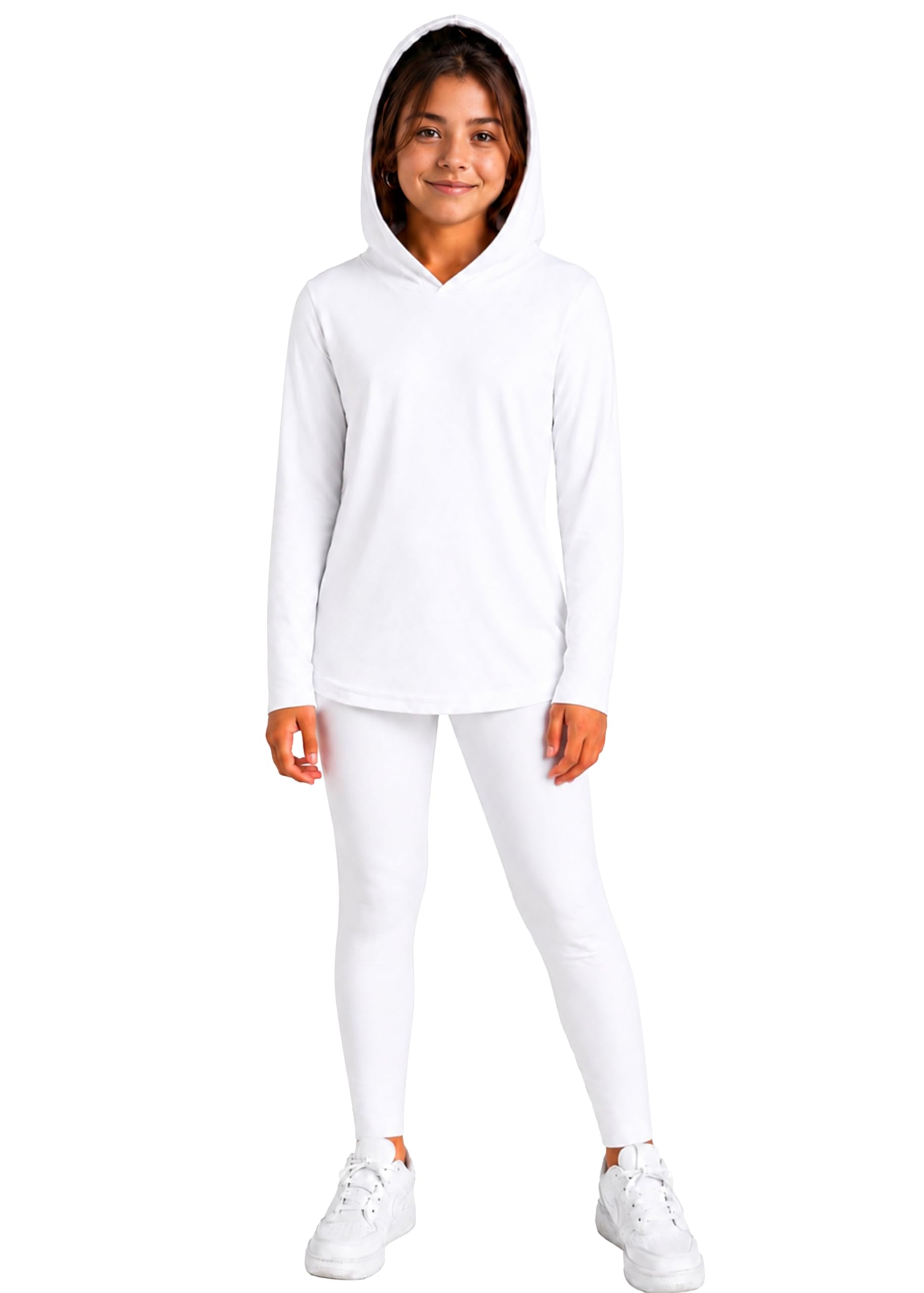 STRETCH IS COMFORT Girls 2 Piece Hoodie Short Sleeve Long Sleeve Crew Neck Top and Leggings Set Kids Thermals Underwear Set