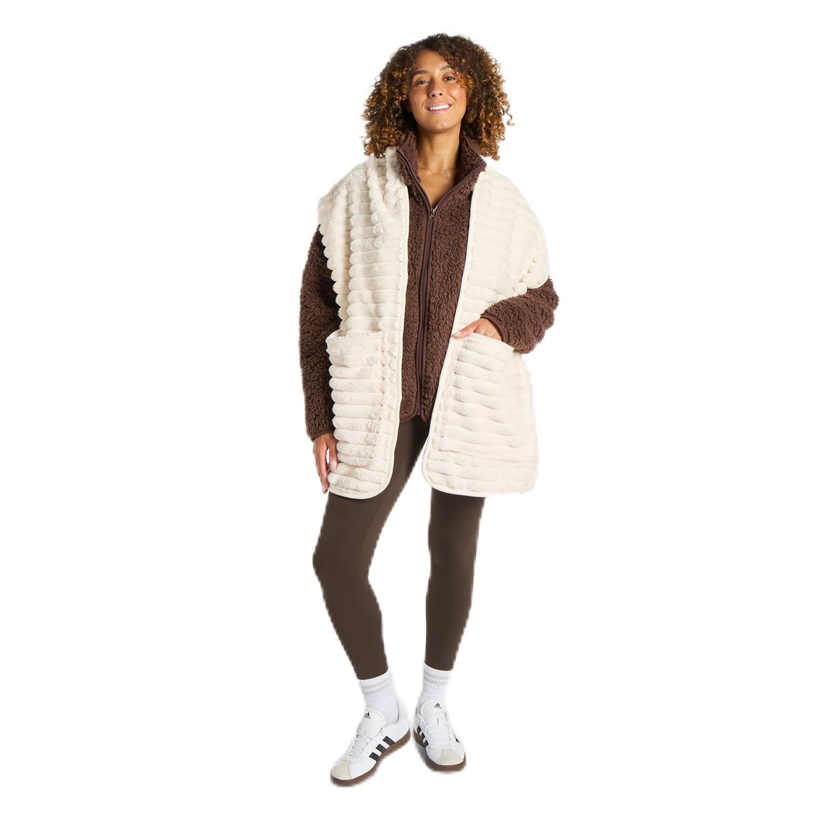 OHS Long Ribbed Fleece Scarf with Pockets Super Soft Hand Neck Warmer Oversized Fleece Scarf Women Warm Shawl with Pockets Faux Fur Scarves Gifts for Women, Cream