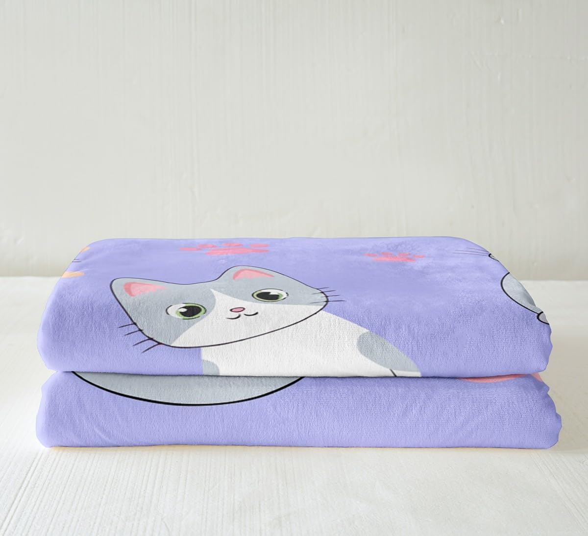 Girls Cat Throw Blanket for Bed Couch Twin 60"X80",Cute Cats Fleece Blanket for Kids Kawaii Room Decor,Cartoon Animal Paw Print Sherpa Blanket Lovely Kitten Flannel Blanket Soft Lightweight Purple - Image 3
