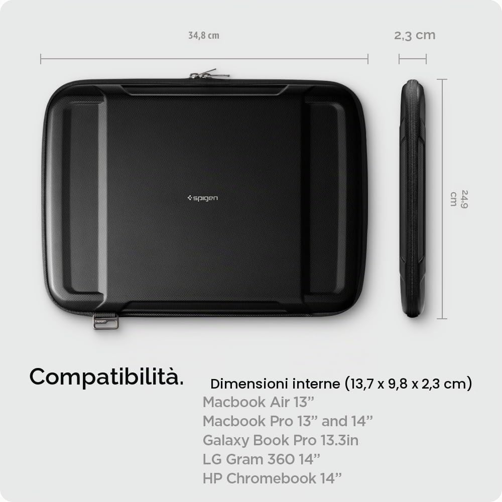 Spigen Custodia Borsa Rugged Armor Pro Compatibile con MacBook Neo/MacBook Air 13 pollici/MacBook Pro 13&14 pollici (2026-2021) / Galaxy Book Pro 13.3" / LG Gram 360 14" - Nero