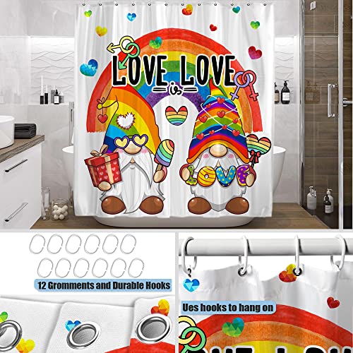 Onecmore Lgbt Pride Gnomes Shower Curtain Rainbow Love Is Love Colorful Stripes Hearts For Home Bathroom Decor Fabric Polyester Bathtub Shower Curtains With Hooks Durable 72"X72" #TOP3