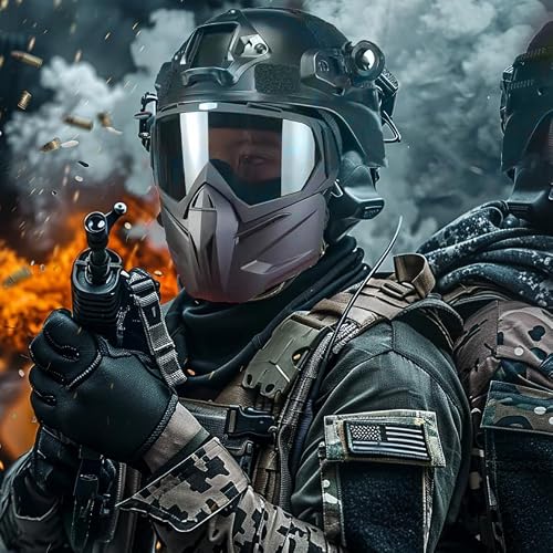 Airsoft Helmet and Mask, Airsoft Full Face Mask,Military Tactical Airsoft Gear, Detachable Airsoft Goggles,Paintball PJ Fast Helmet with Side Rail and Front NVG Mount
