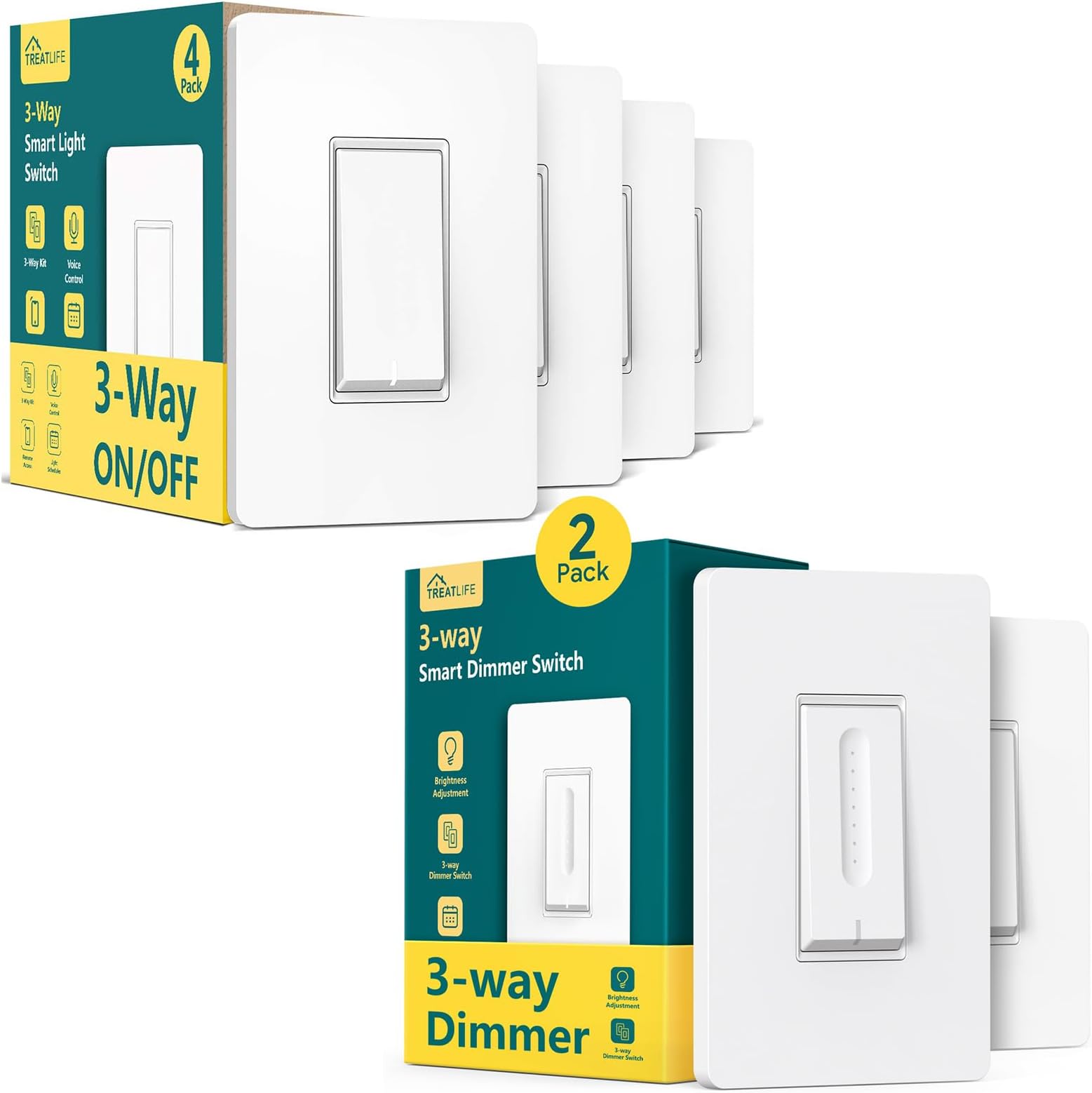 TREATLIFE 3 Way Smart Dimmer Switch 2Pack + 3 Way Smart Light Switch 4Pack Bundles
