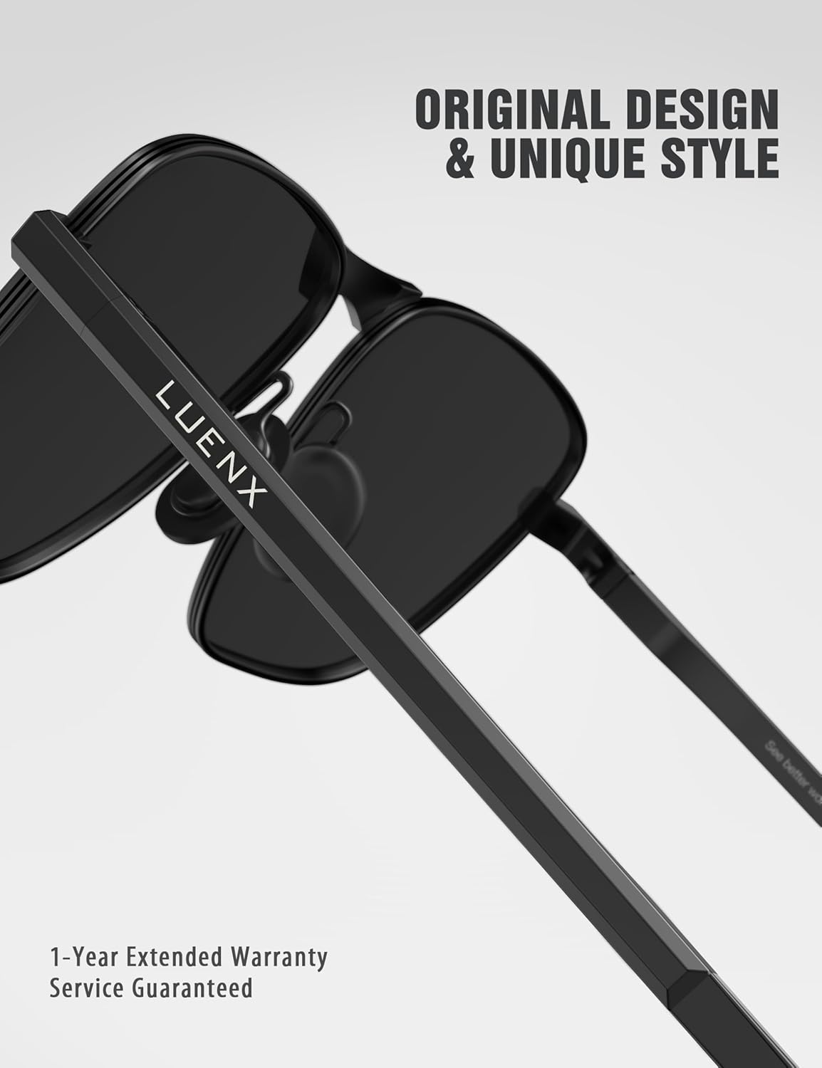 LUENX Rectangular Polarized Aviator Sunglasses for Men Retro Pilot Shades Driving UV400 Protection - Image 4