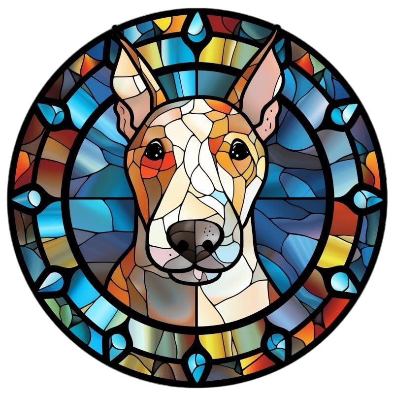 Dog Design Suncatcher, loads of variations and canine breeds, Indoors or Outdoors use, Gift for doggy lovers. 14cm across (Bull Terrier)