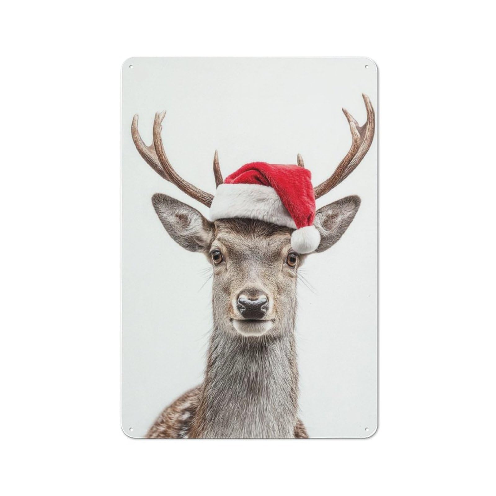 Junmoney Christmas Deer With Santa Hat Portrait Cottage Metal Wall Decor 30X20cm, Shed Metal Sign For Patio Bar, Workshop, Shed Or Kitchen