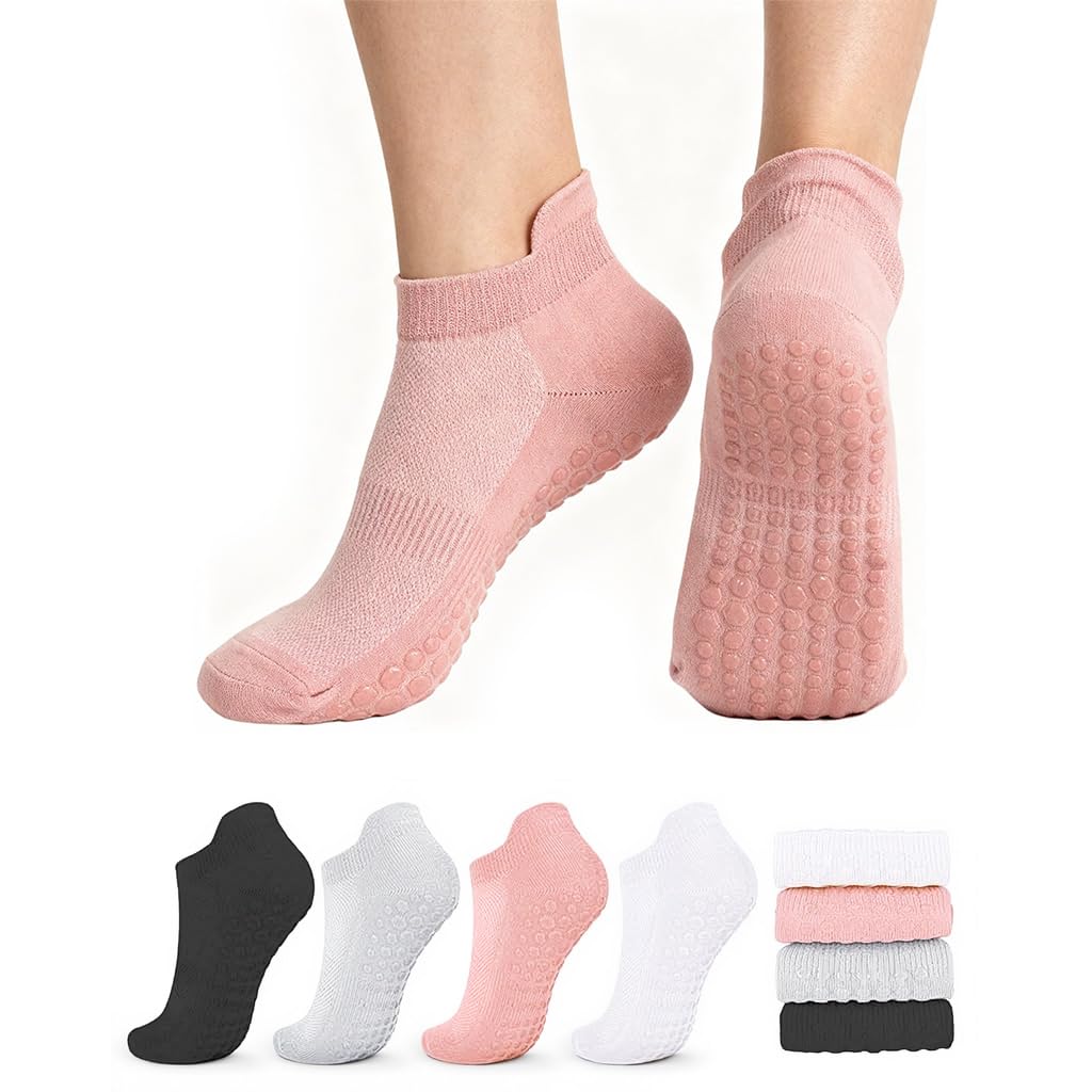 Proberos® 4 Pair Women Yoga Socks, Anti-Slip Silicone, Dots Sole Design, Ankle Socks, Breathable & Moisture Wicking, Sport Socks for Workout, Running, Yoga, Daily-image-46