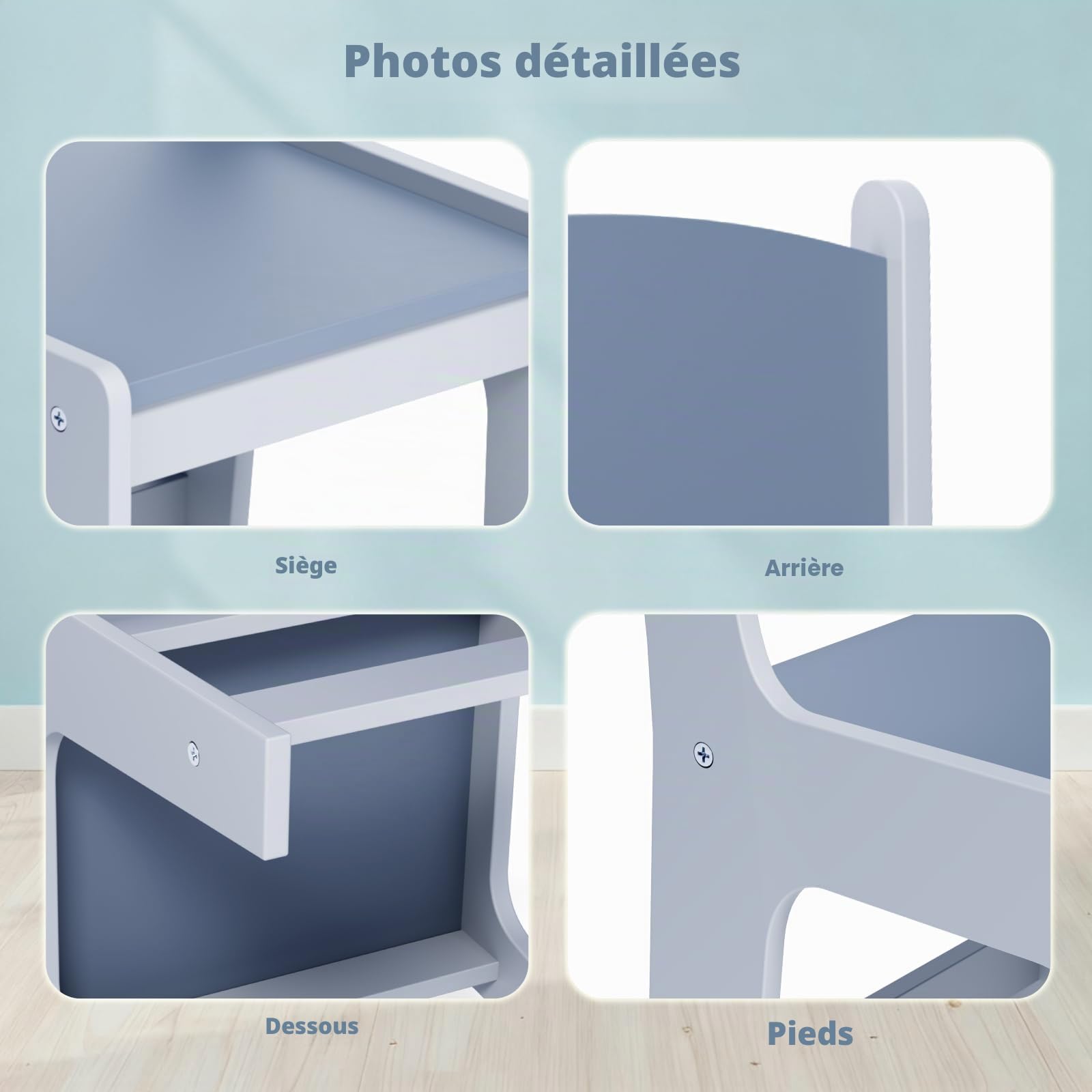 MAMIZO Lot de 4 chaises pour enfant en bois - À partir de 1 an - Hauteur d'assise : 27 cm - Chaises pour enfant jusqu'à 80 kg - 55 x 30 x 28 cm - Table pour enfant - Avec dossier et repose-pieds