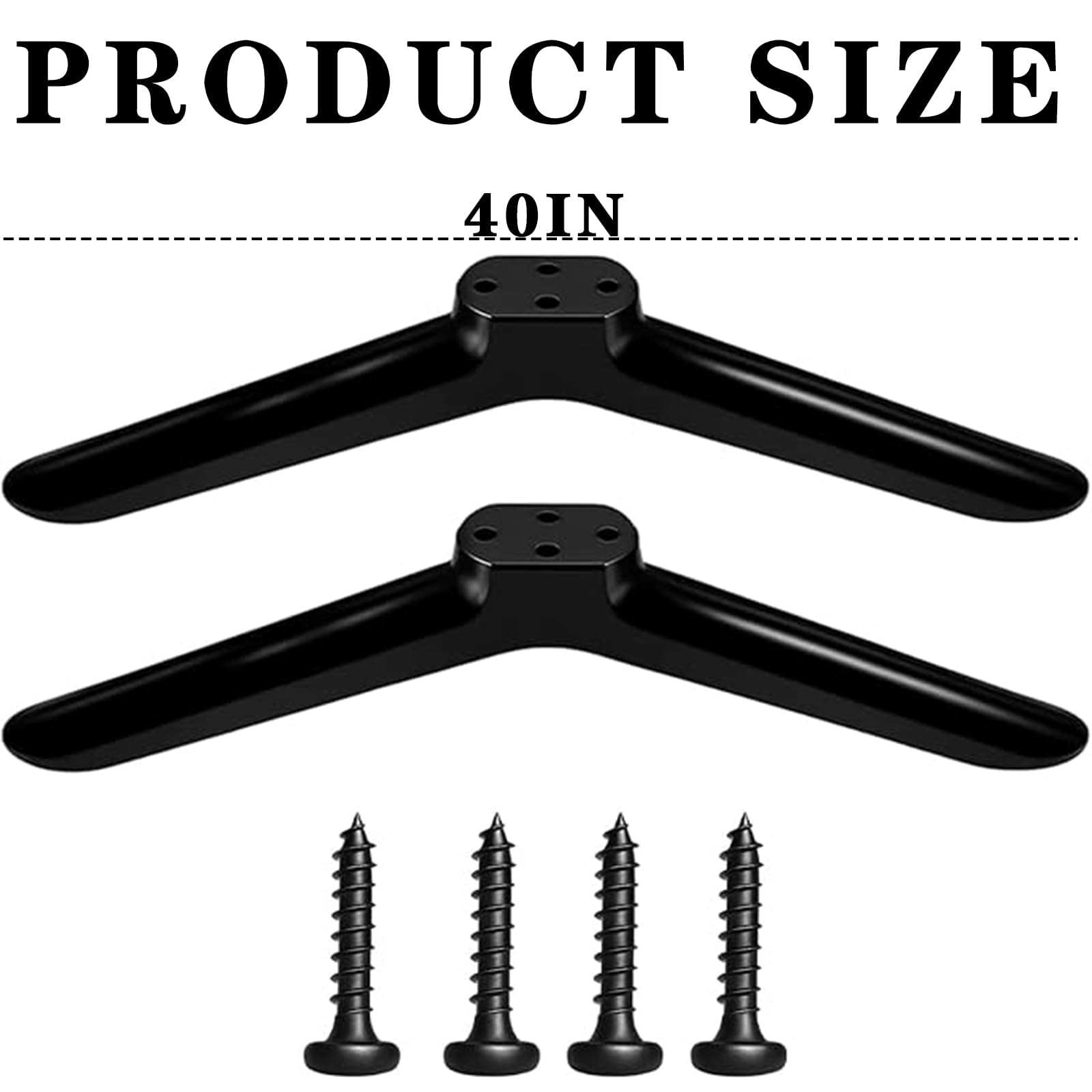 2 PCS Tv Stand Base Pedestal Feet,Tv Legs, Universal Tvs Stand Legs For,40 inch, With 4 Screws For Home And Office Use,Universal Base Replacement, Sturdy Black ABS Plastic Feet （Black） — view 2