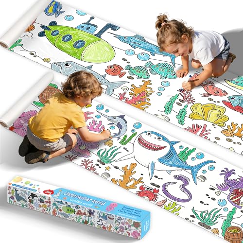 15x118 Giant Sticky Coloring Paper Roll for Kids - DIY Childrens Drawing Roll for Tablecloth & Wall Decor Animal Themed Giant Sticky Coloring Paper Roll for Kids Childrens Drawing Rolls