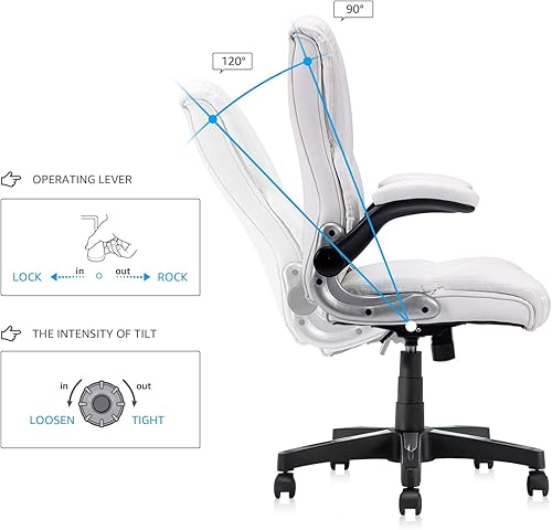 Miniatura 7 de YAMASORO Silla de oficina ergonómica de cuero con respaldo alto silla de escritorio ejecutiva con reposabrazos color negro